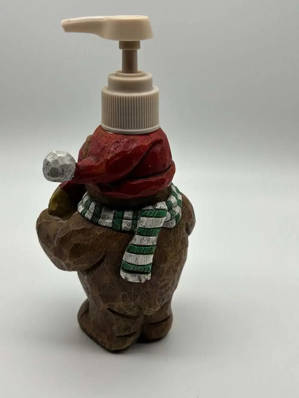Vintage Christmas Teddy Bear Holding Patchwork Heart Soap or Lotion Dispenser